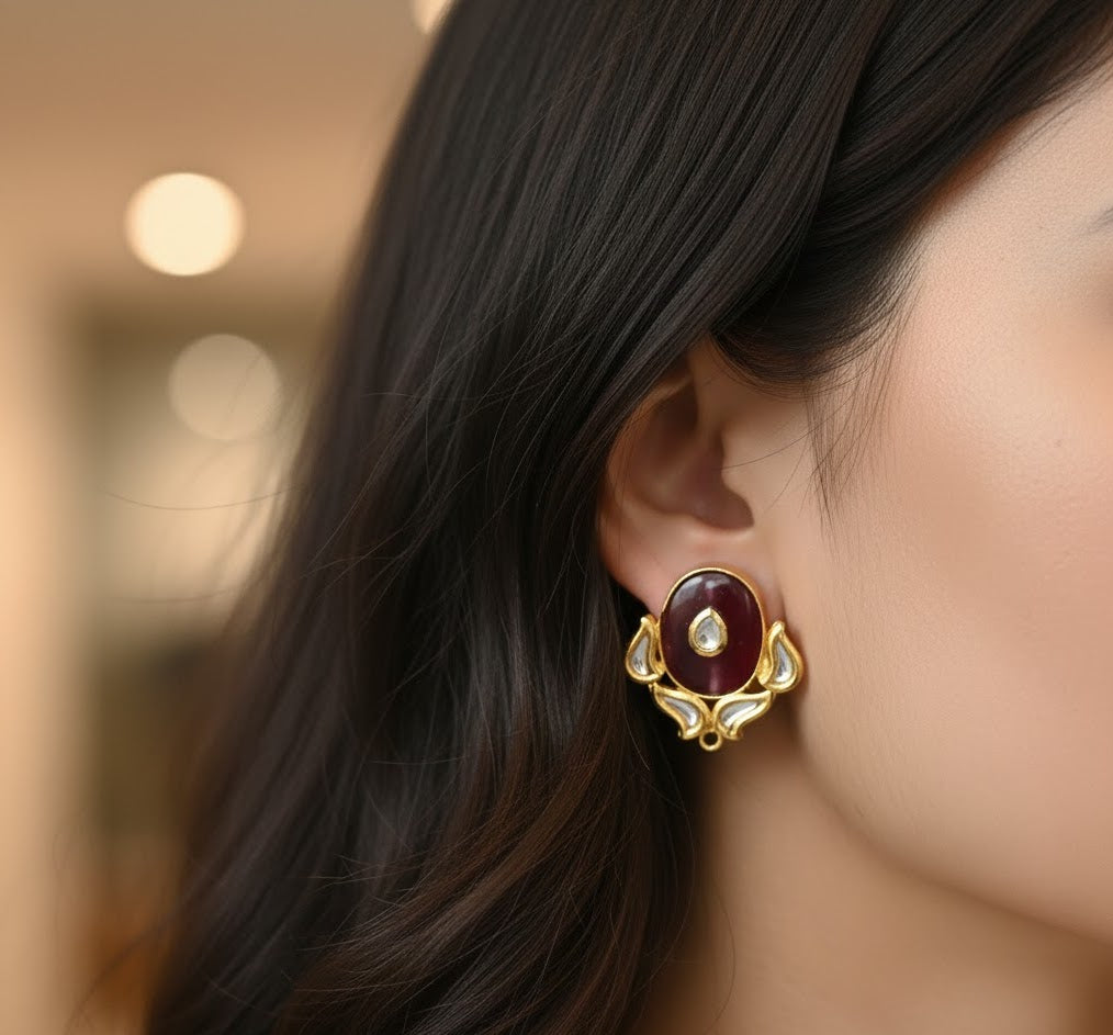 22k Gold Plated Mauve Kundan Stone Earrings
