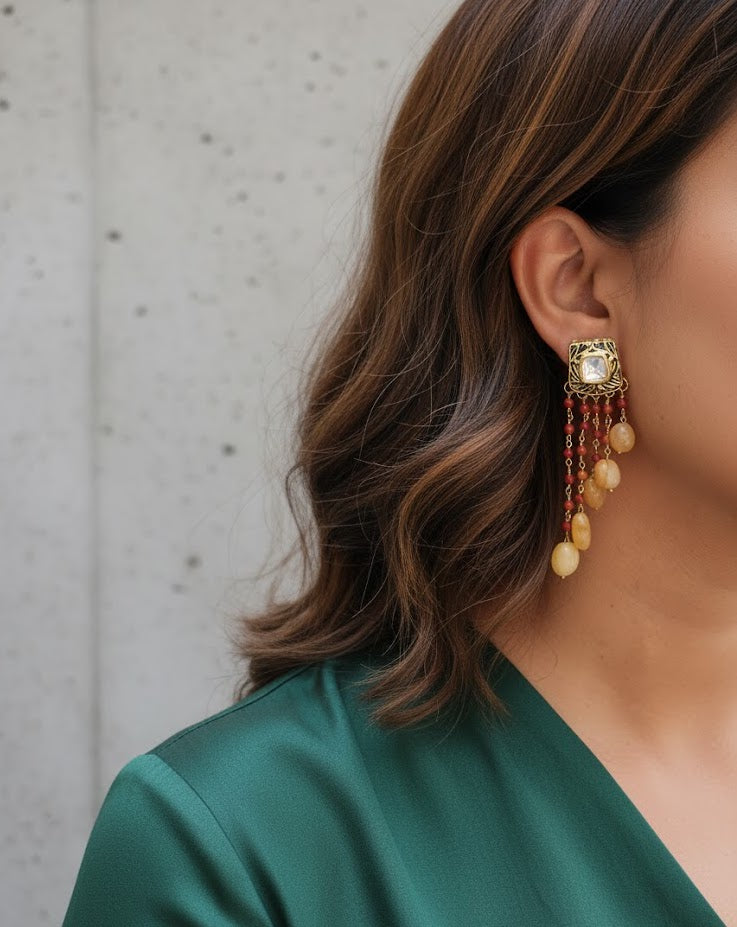 Black Meenakari Beaded Earrings