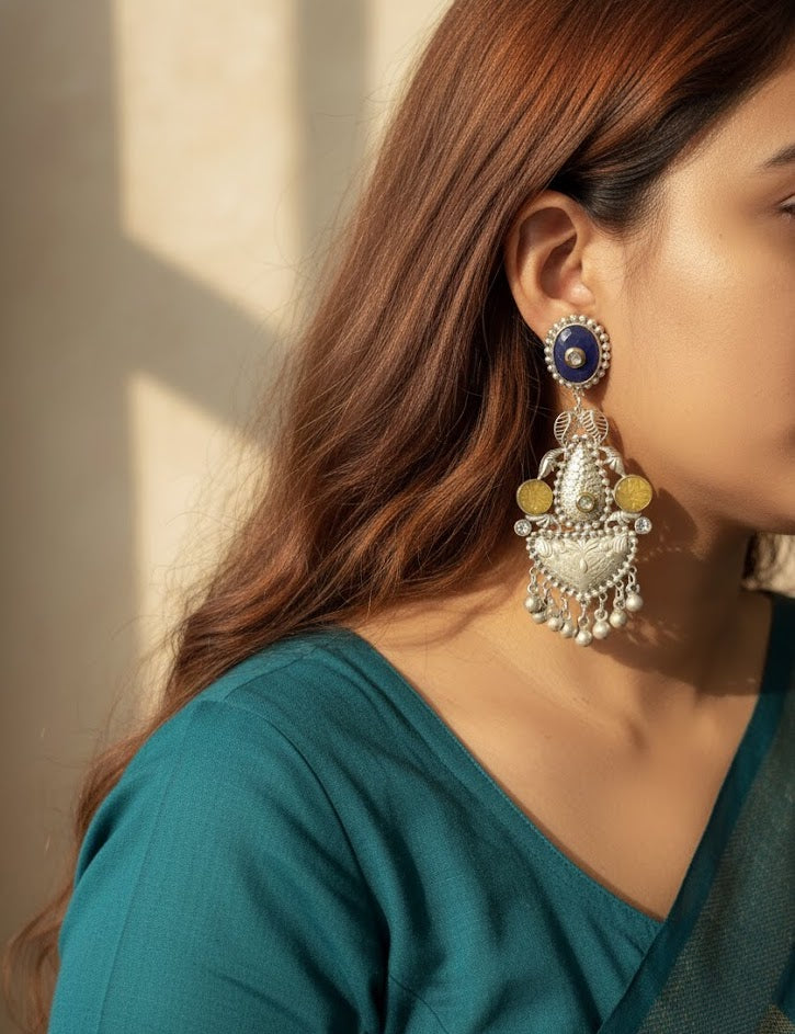 Stone Silver Look Alike Long Earrings