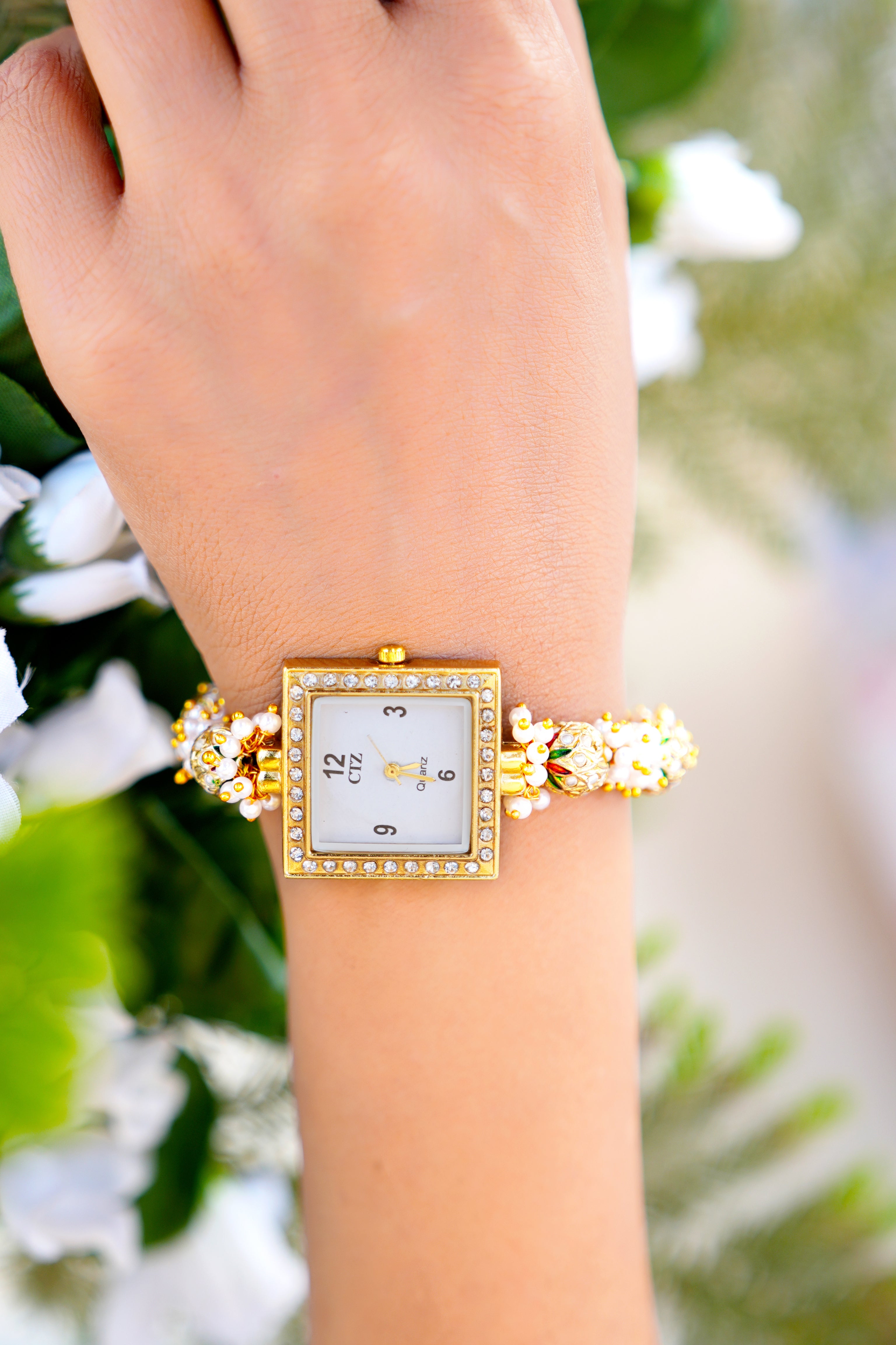 Real Pearl Jadau Beaded Wrist Watch