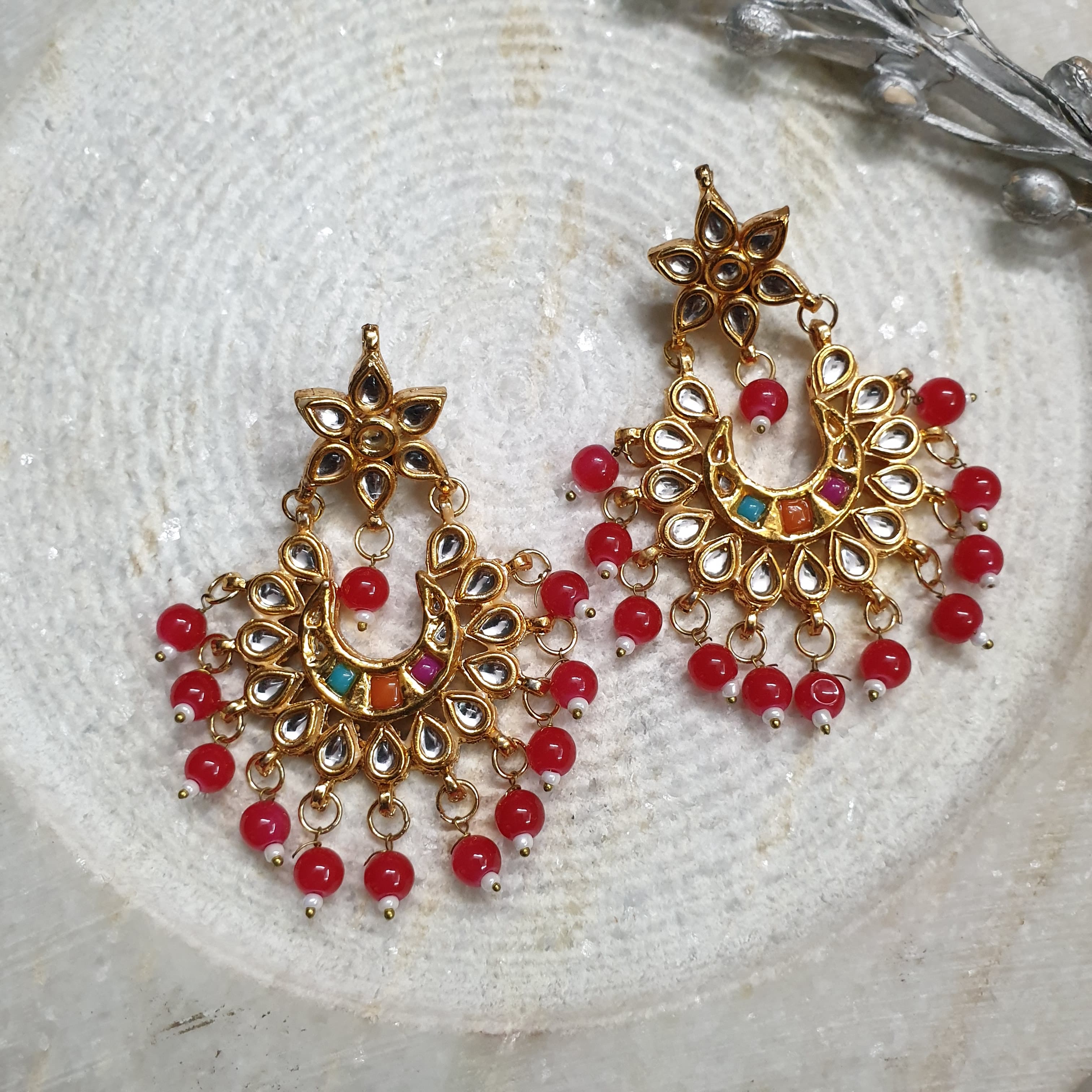 Multicolor Kundan Chandbali Earrings