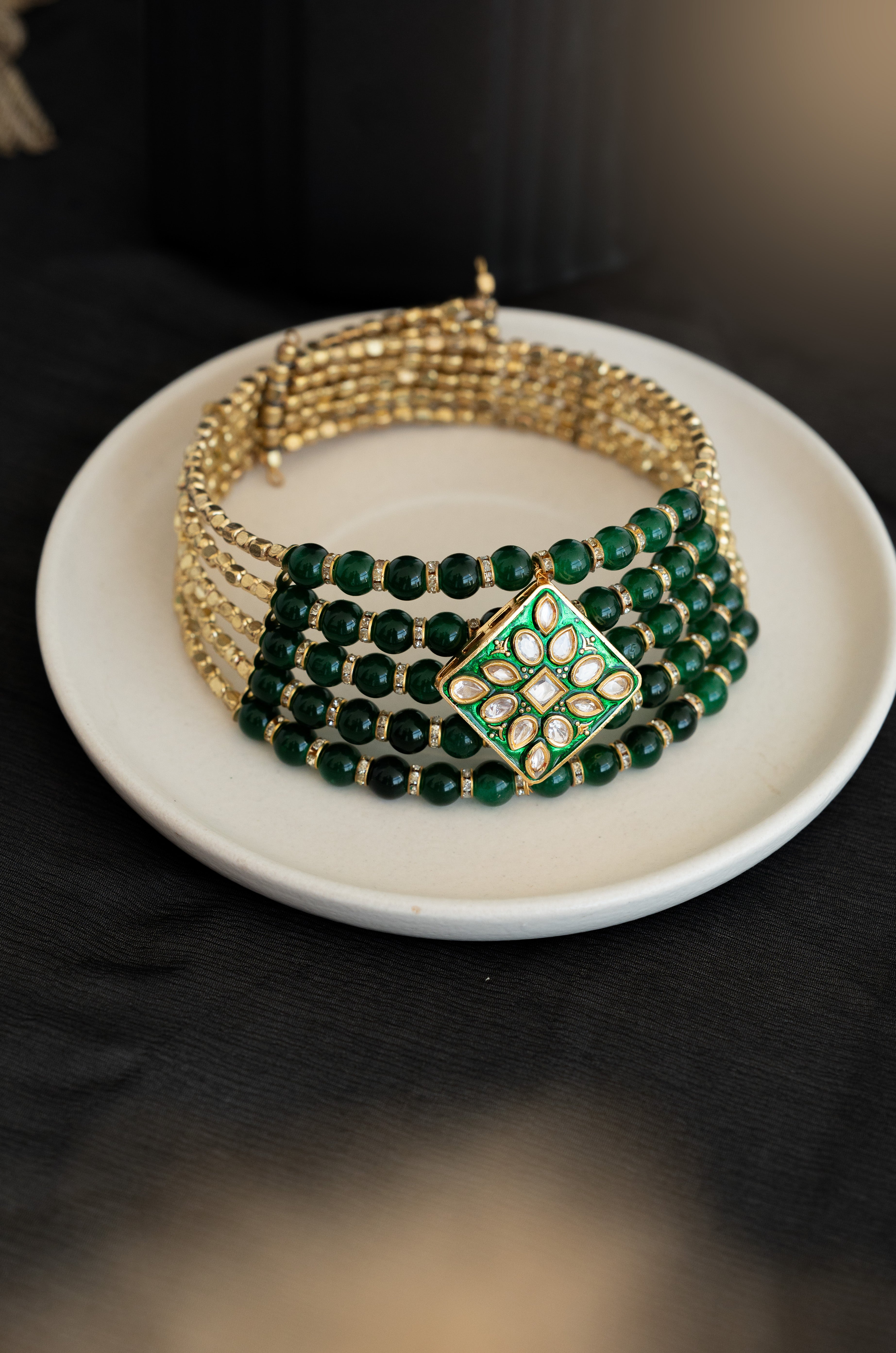 Kundan Meenakari Green Freesize Choker Necklace