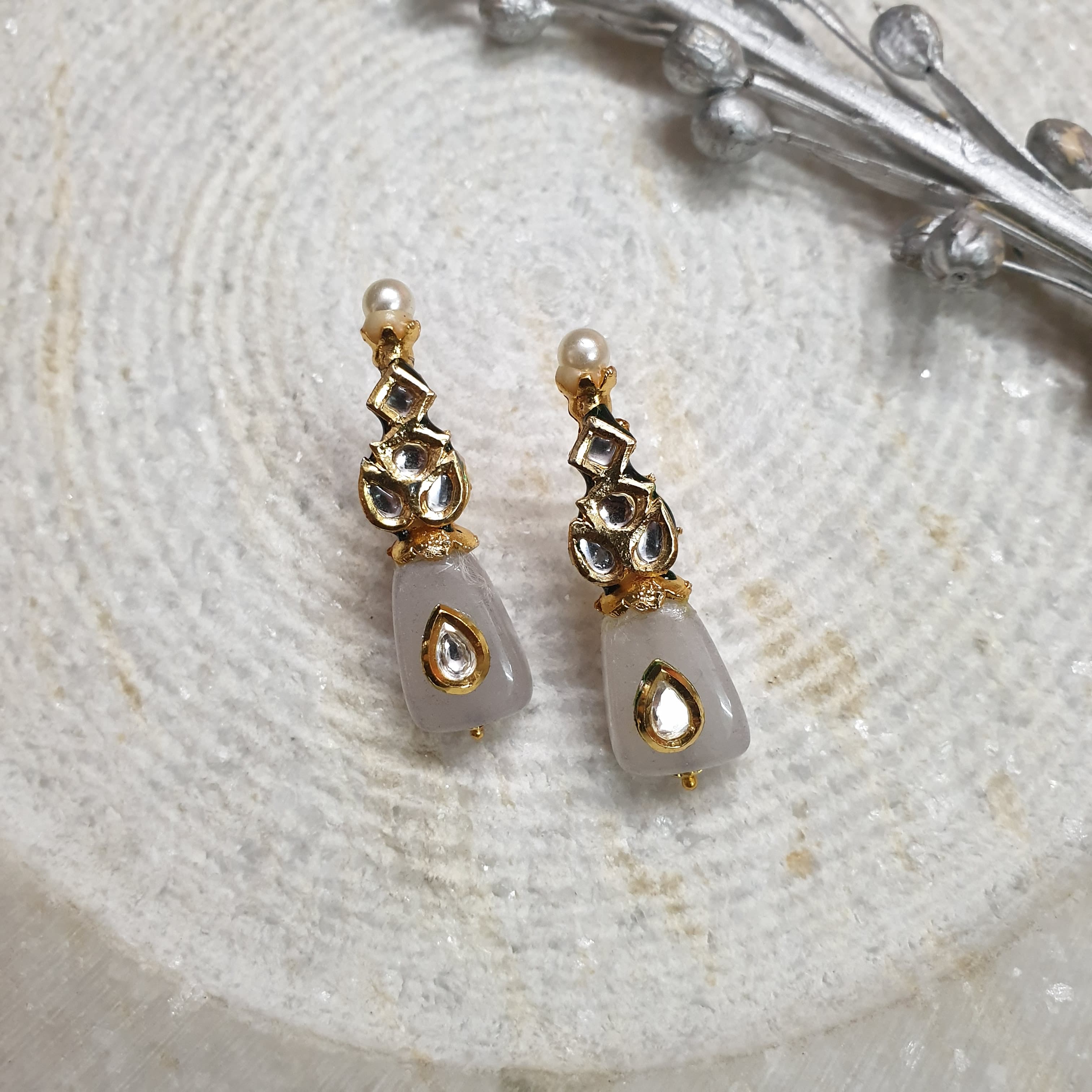 White Stone Kundan Jadau Earrings