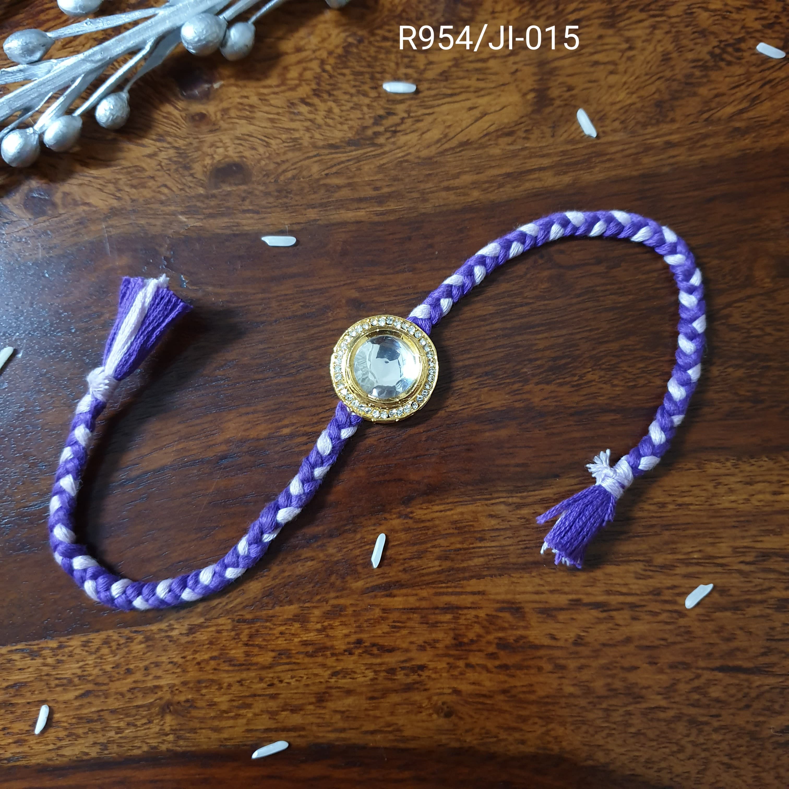 White Stone Purple Braided Rakhi (Pack of One)