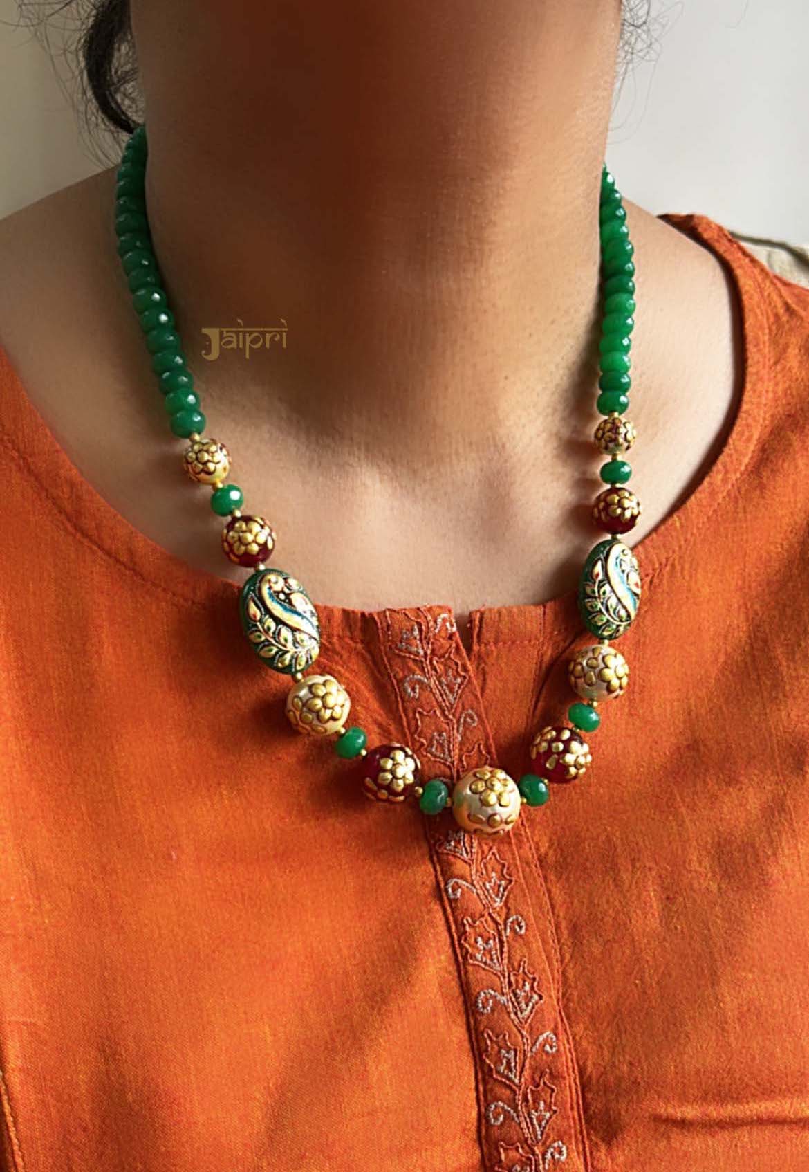 Floral Meenakari Gold Necklace With Earrings
