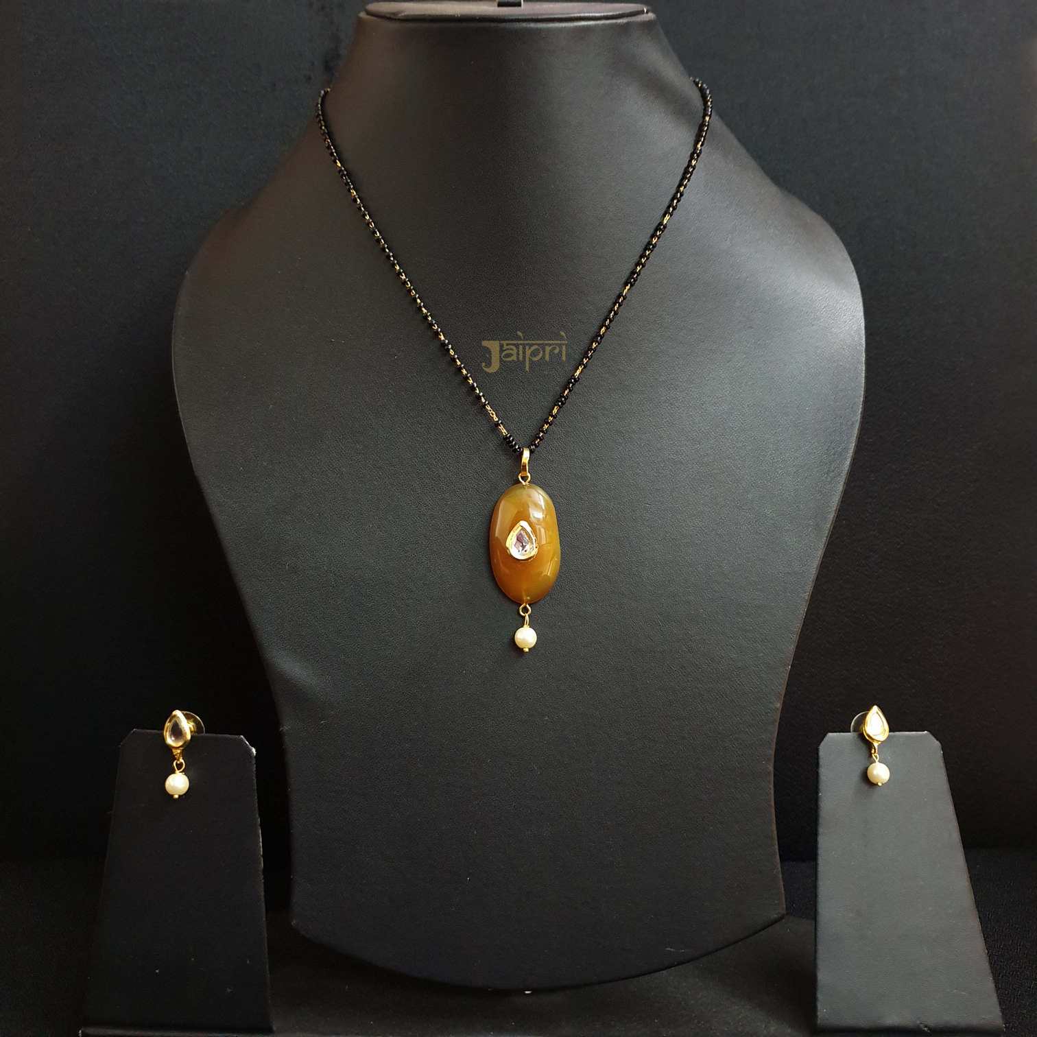 Yellow Stone Mangalsutra With Earrings