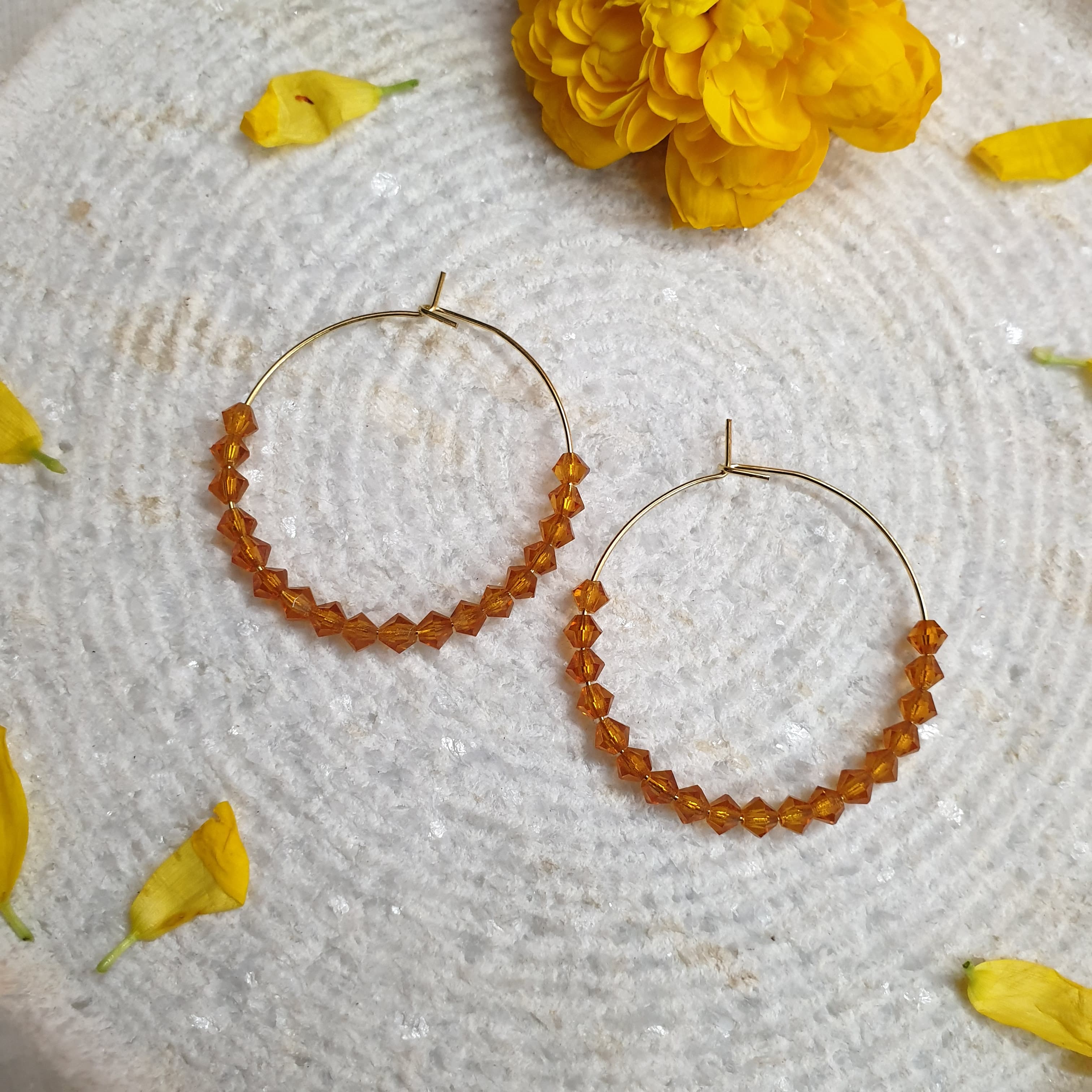 Mustard Beaded Hoop Earrings