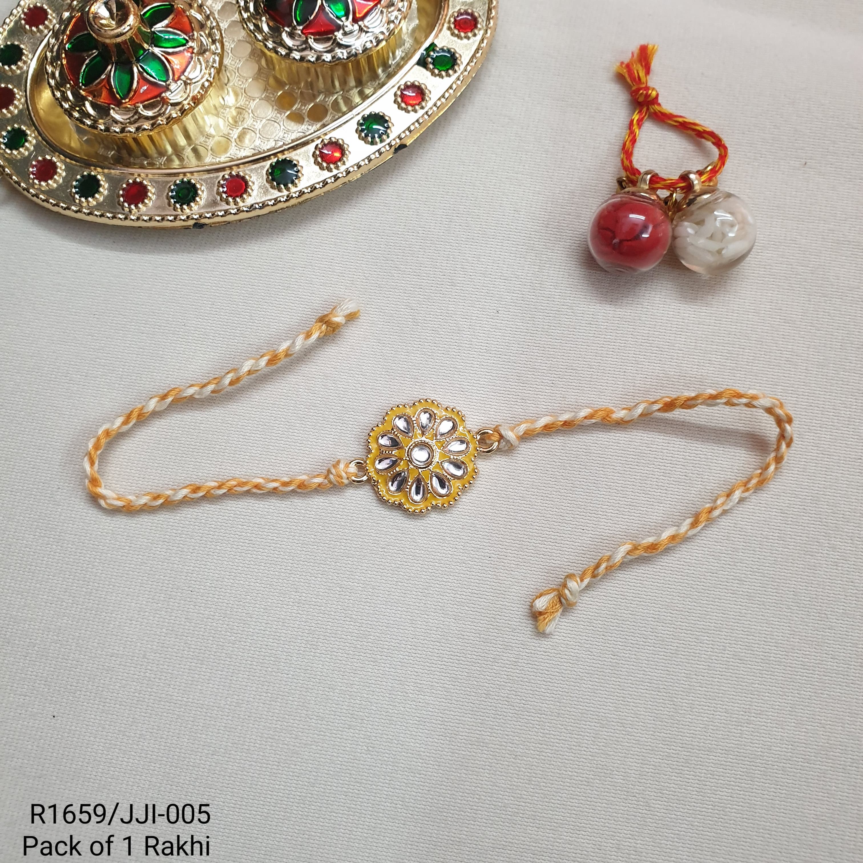 Yellow Kundan Meenakari Floral Rakhi