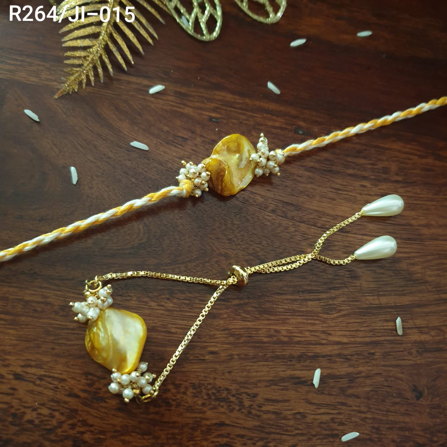 Yellow Mother of Pearl Couple Rakhi