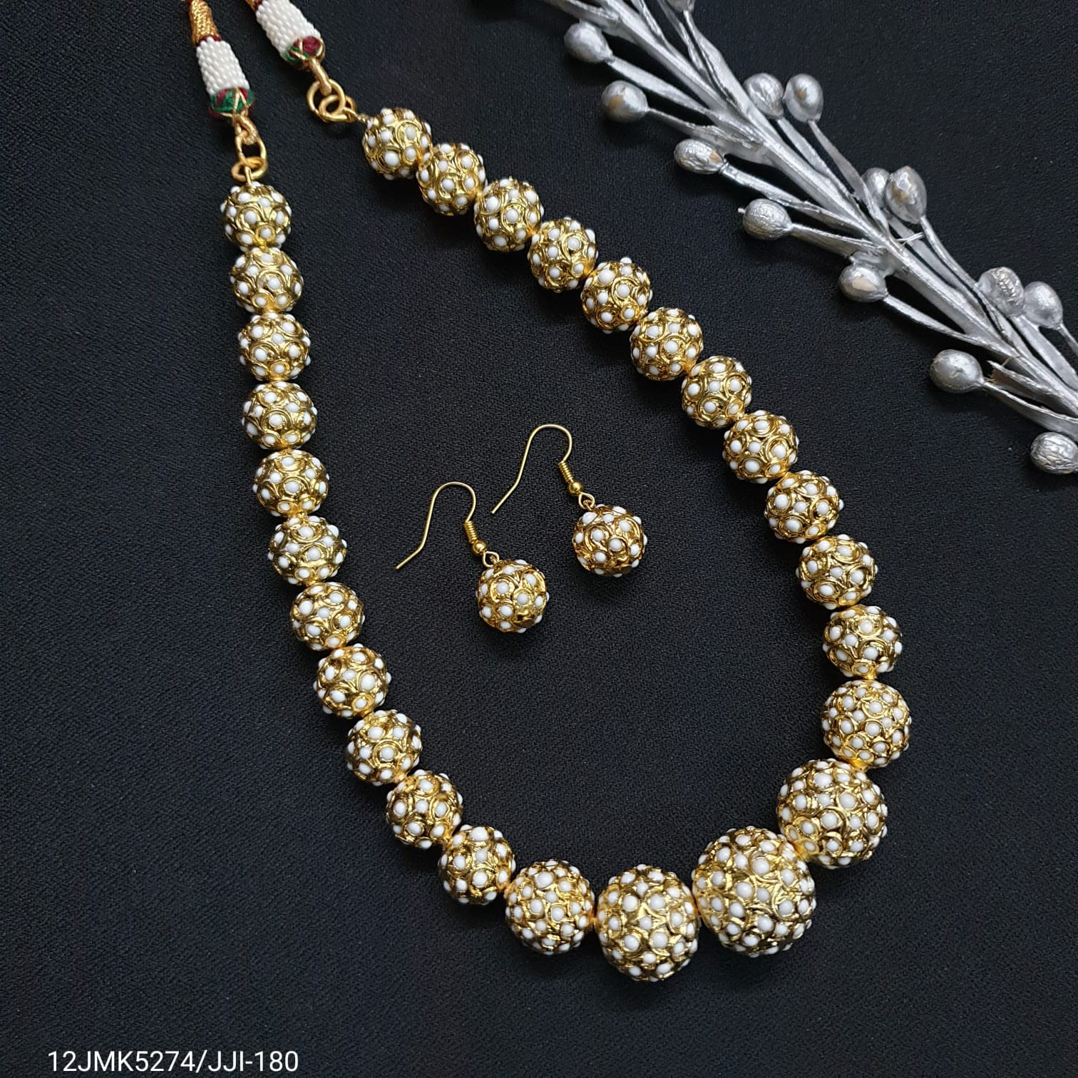 Gold Tone Jadau Pearl Necklace