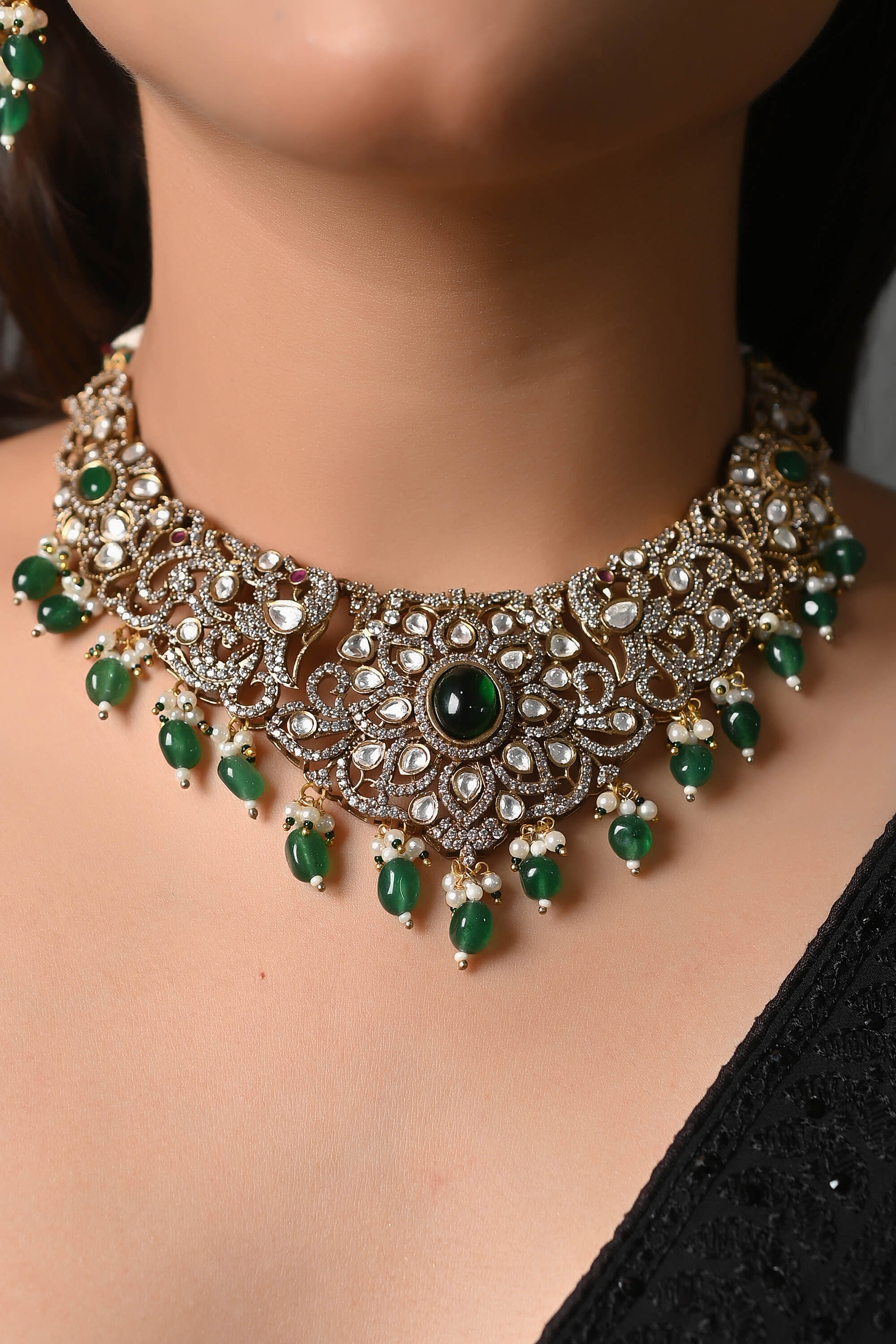 Kundan Polki Bridal Necklace Set With Earrings