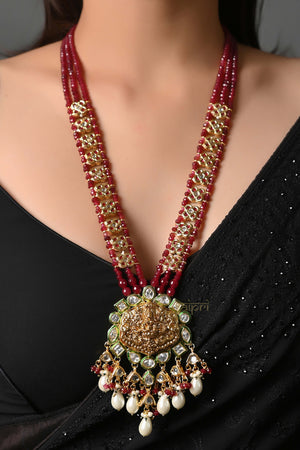 Temple Jewelry Design Ruby & Pearl Stone Necklace With Earrings