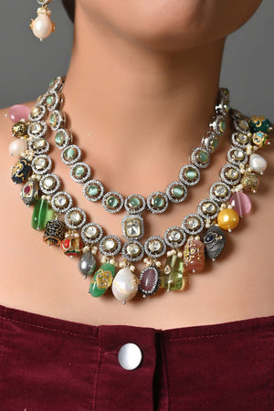 Designer Multi Beads Kundan Polki Necklace