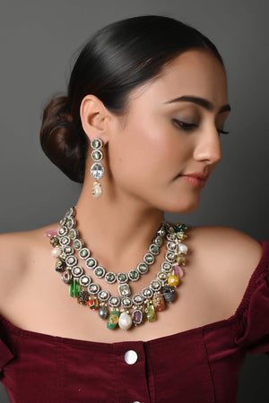Designer Multi Beads Kundan Polki Necklace