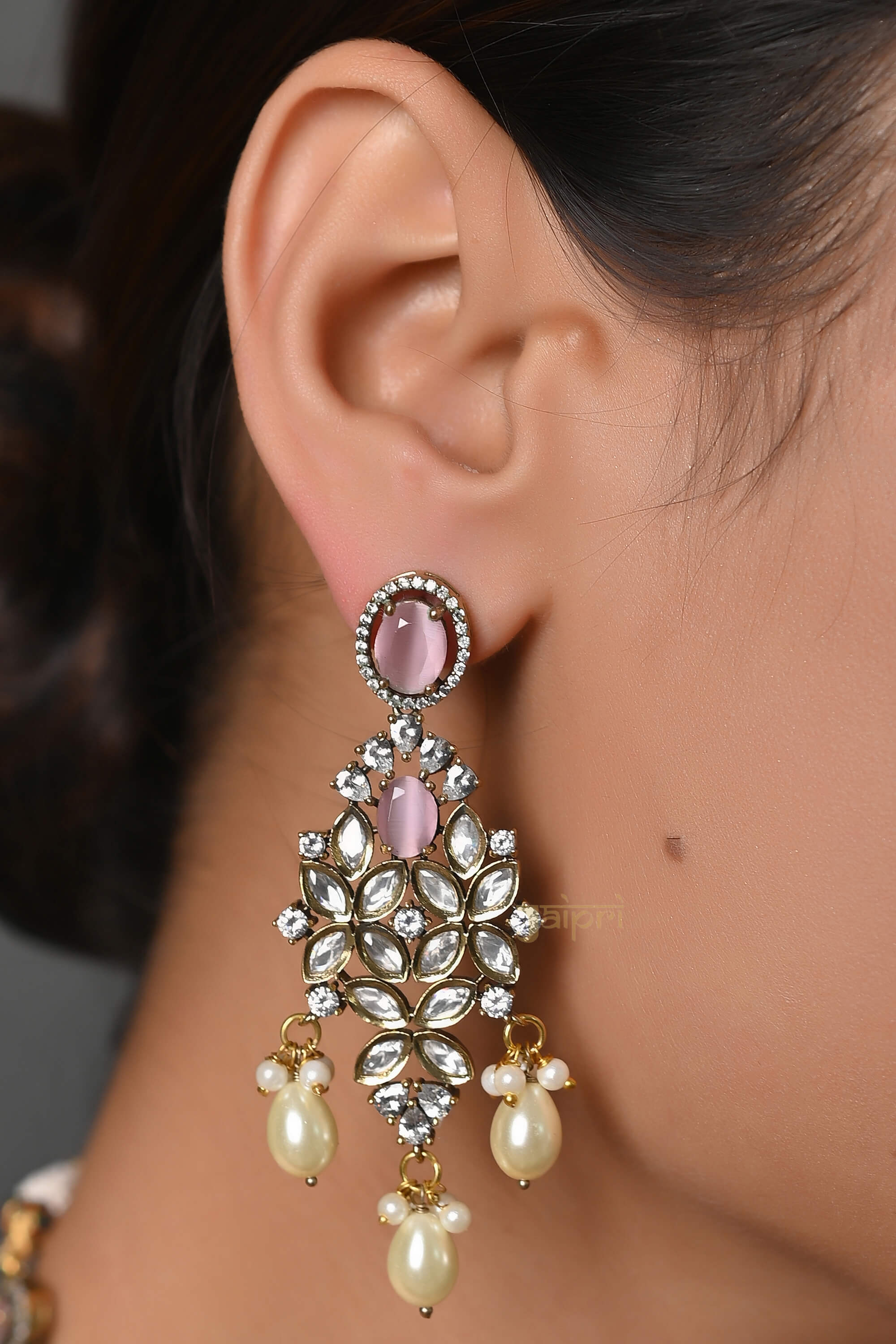 Rose Quartz & Pearl Stone Beads Adorable Necklace With Earrings