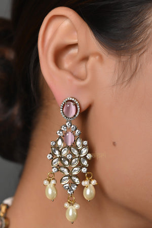 Rose Quartz & Pearl Stone Beads Adorable Necklace With Earrings