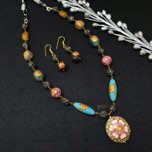 Floral Meenakari Designer Necklace With Earrings