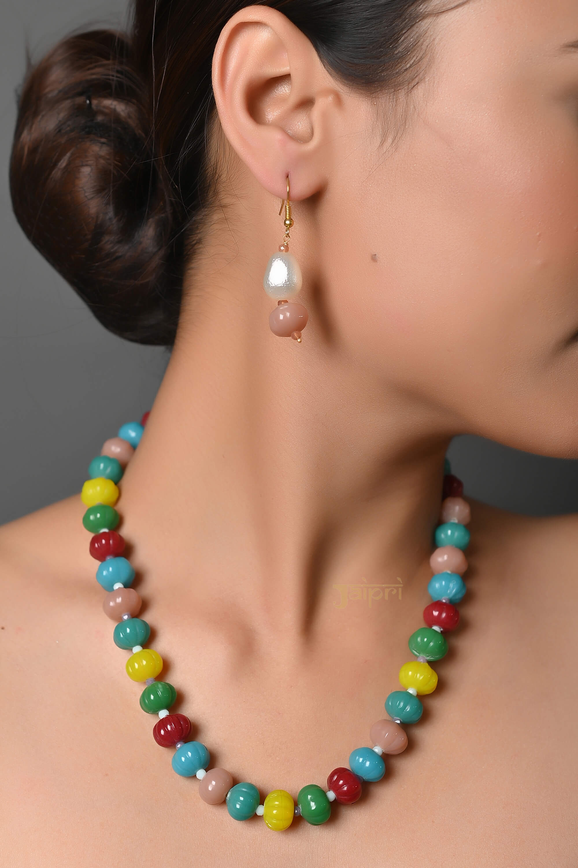 Pumpkin Beads Mala With Earrings