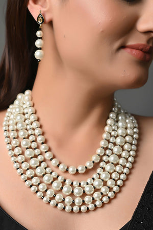 Multilayered Pearl Beads Stone Adorable Necklace