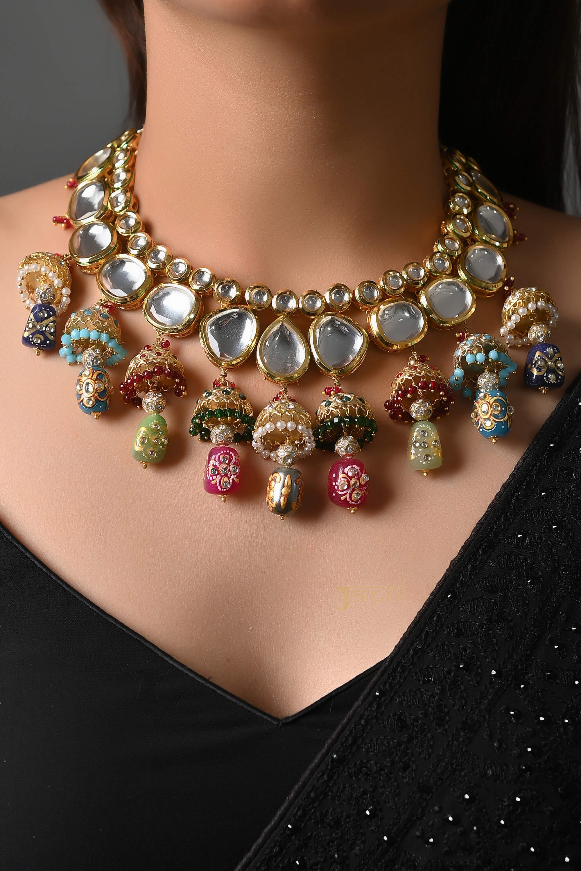 Kundan Polki Jhumki Necklace Set