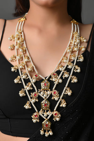 Kundan Pearl Rani Haar Necklace Set