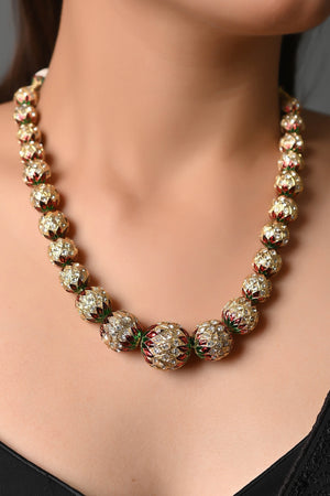 Jadau Beads Traditional Necklace With Earrings