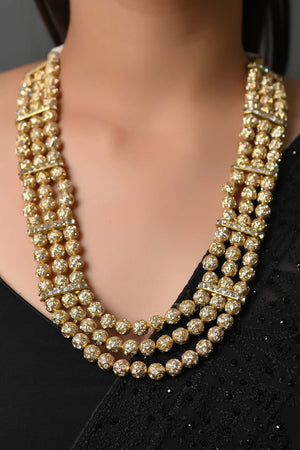 Jadau White Stone Handmade Traditional Beads Necklace Set