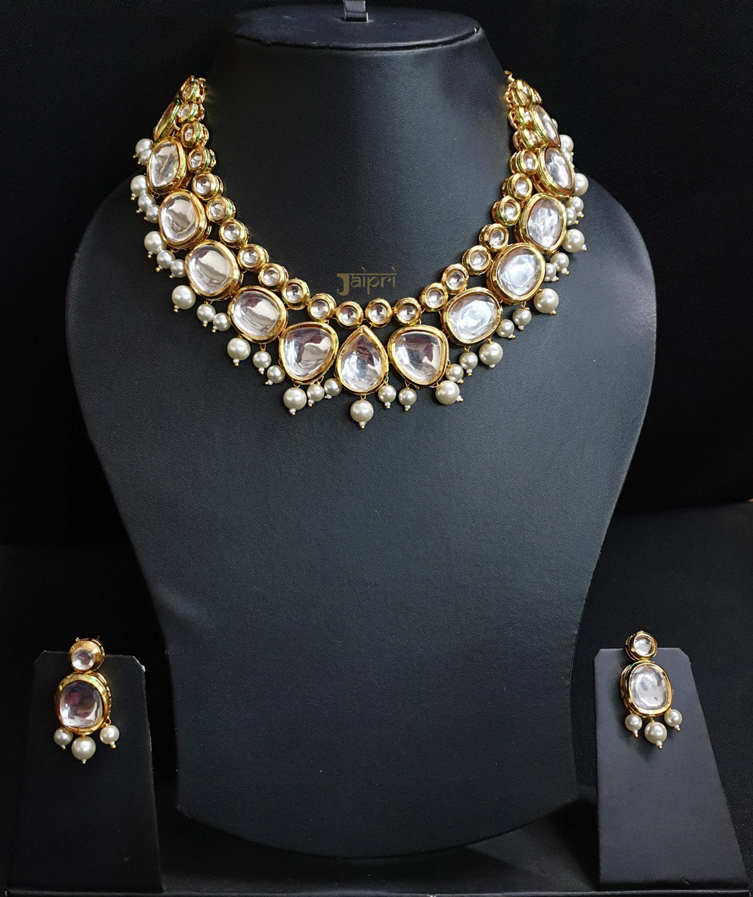 Kundan Pearl Beading Necklace Set With Earrings