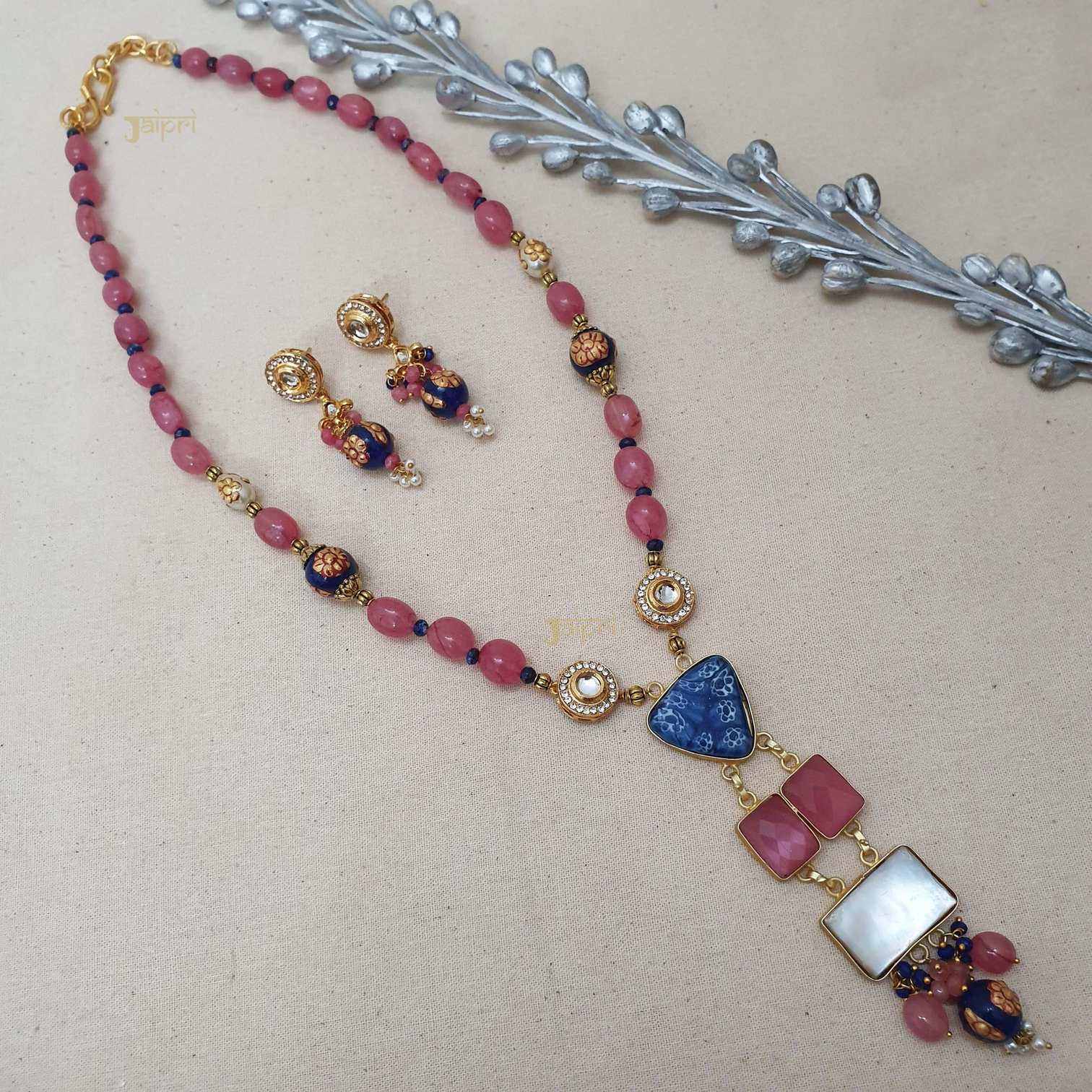 Beautiful Multicolor Stone Fusion Pendant With Earrings