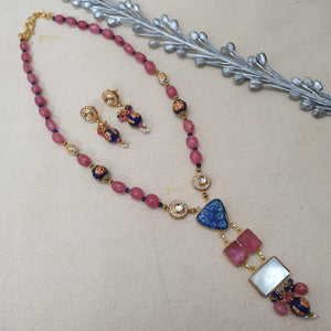 Beautiful Multicolor Stone Fusion Pendant With Earrings