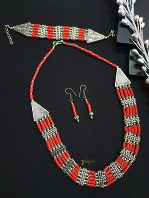 Unique Munga Stone Necklace With Earrings & Bracelet