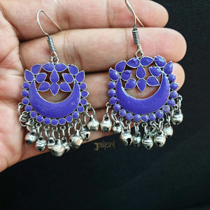 Blue Meenakari Oxidized Floral Ear Hoops