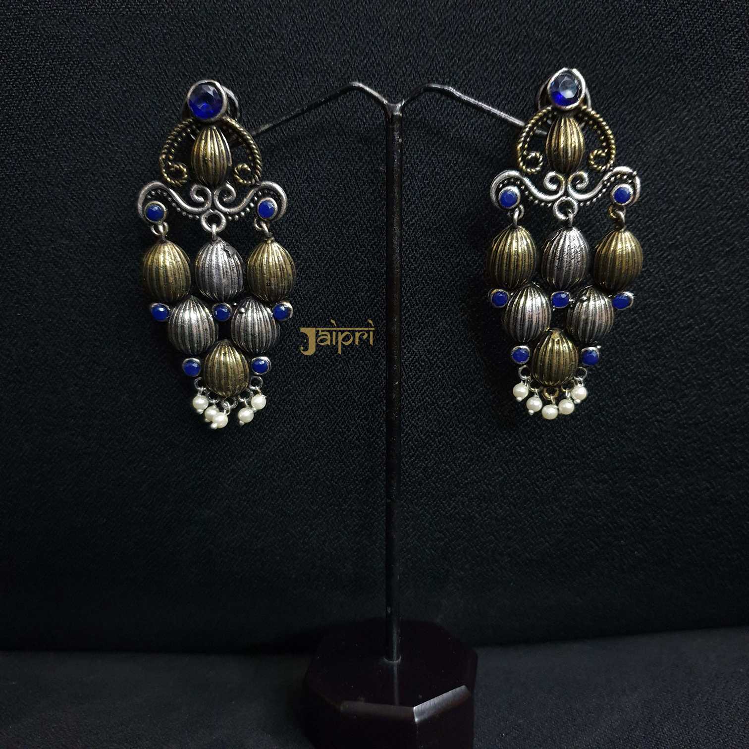 Oxidised Blue Stone Earrings