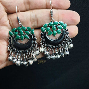 Green & Black Chandbali Hoops Earrings