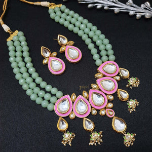 Kundan Meenakari Stone Necklace With Earrings