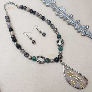 Unique Multicolor Beads Stone Uneven Fusion Pendant With Earrings