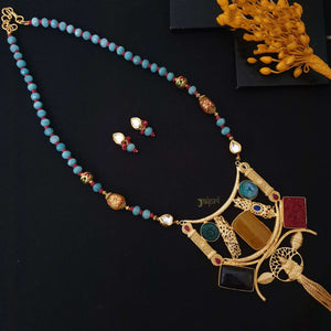 Unique Multicolor Stone Fusion Pendant With Earrings