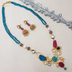 Unique Multicolor Stone Fusion Pendant With Jhumki Earrings