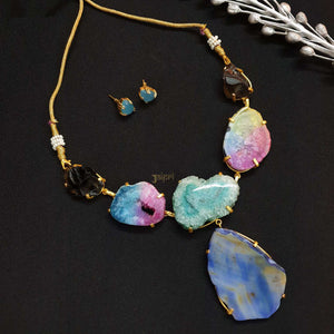 Uneven Natural Stone Necklace With Earrings