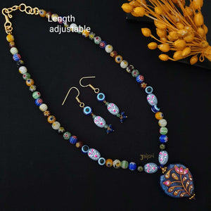 Evil Eye Tear-Drop Fusion Pendant With Earrings