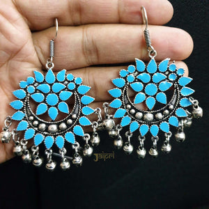 Floral Turquoise Meenakari Chand-Bali Ear Hoops
