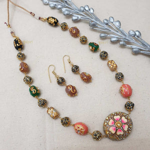 Floral Multicolor Beads Stone Necklace With Earrings