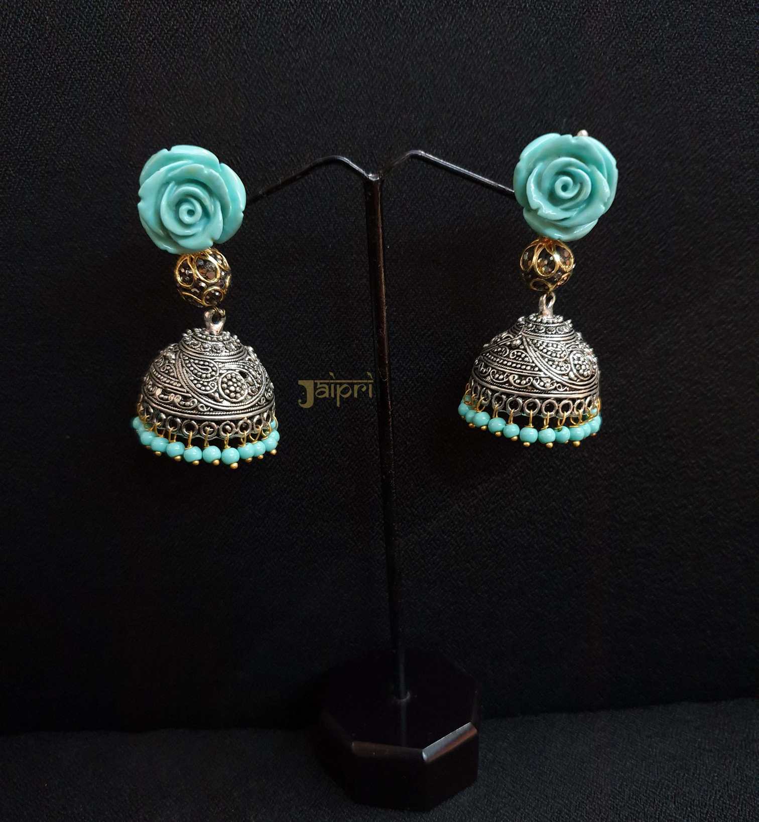 Floral Design Turquoise Stone Stud Jhumki
