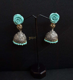 Floral Design Turquoise Stone Stud Jhumki