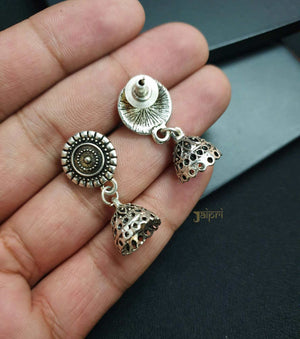 Floral Oxidized Jhumki Earrings