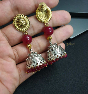 Dual Tone, Ruby Stone Stud Jhumki