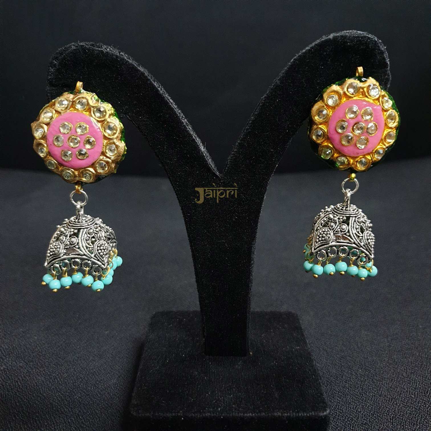 Floral Kundan & Meenakari Jhumki Earrings