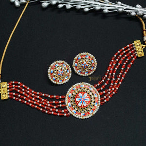 Floral Meenakari Beautiful Choker With Earrings
