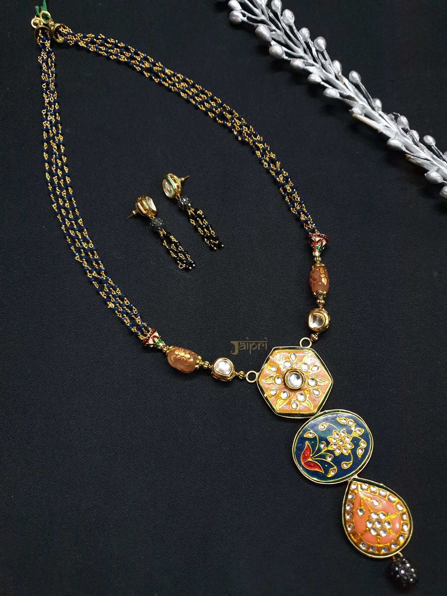 Multicolor Beads Stone Floral Fusion Pendant With Earrings