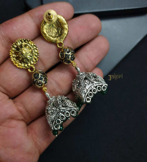Floral Dual Tone Jhumki Earrings